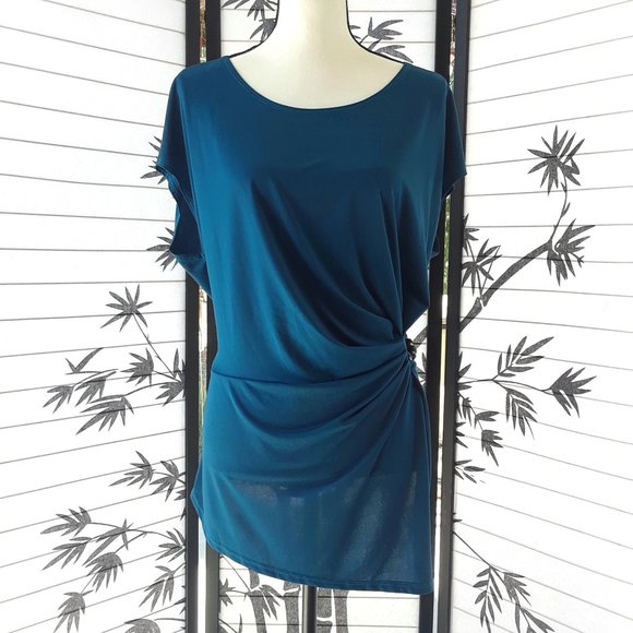 Simplicity by Azul Teal Side Gathered Blouse 3X - Picture 3 of 11